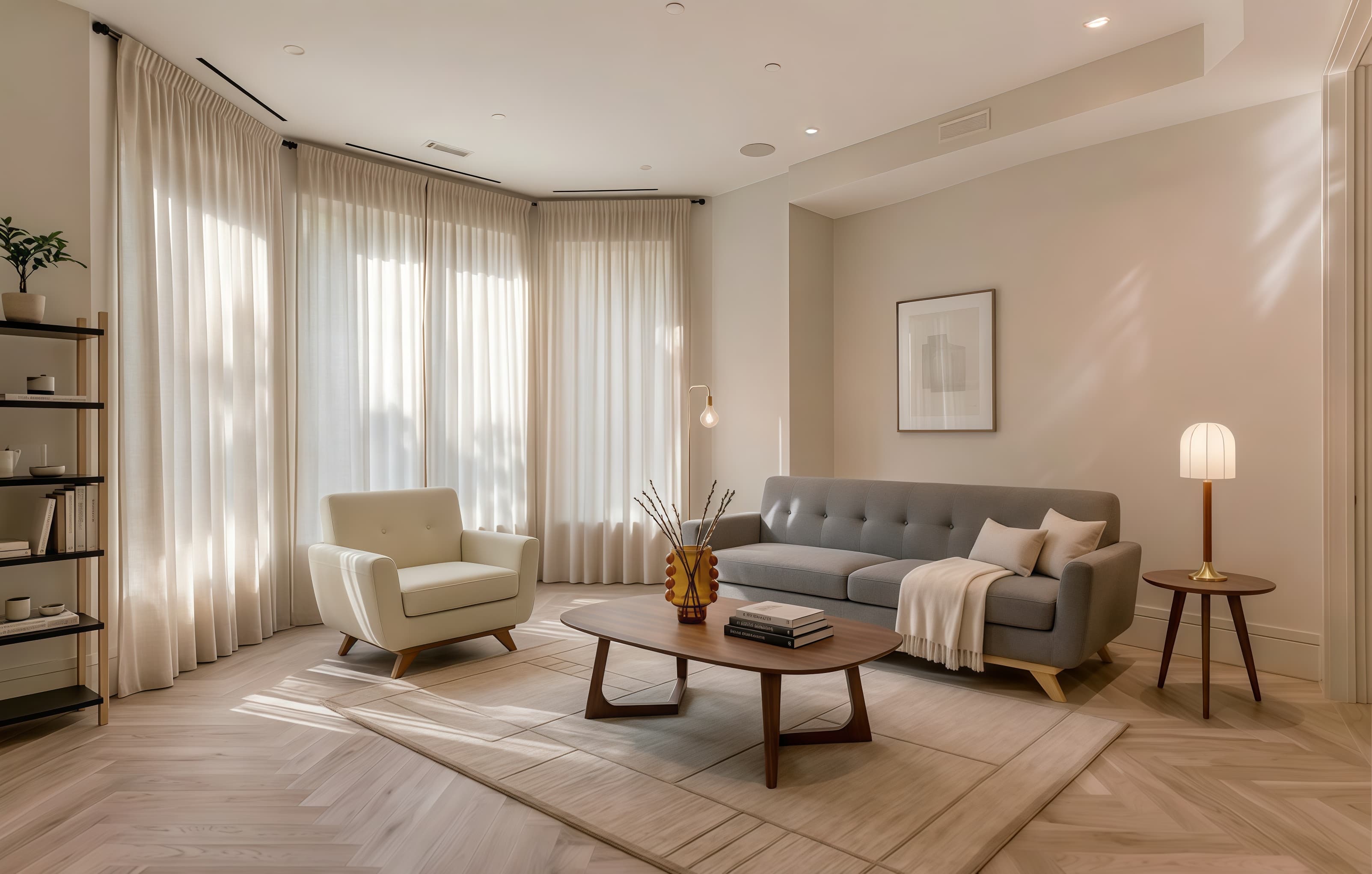Same room staged with real, shoppable furniture